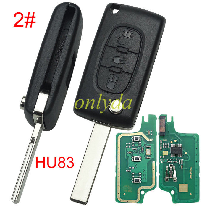 For Peugeot CE0536 3 Button Flip  Remote Key with 46 chip PCF7961chip ASK model  with VA2 and HU83 blade, trunk and light button , please choose the key shell