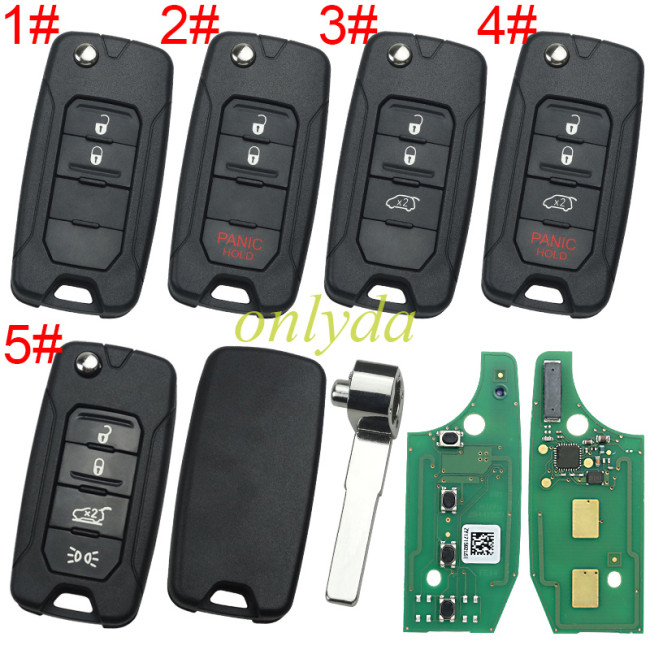 for Chrysler Jeep Renegade FIAT 500X 2015- 2018 Remote Car Key Fob 2+1/3+1/4button with Megamos AES MQB 48 chip 433MHz 2ADFTFI5AM433TX original PCB + after market keys shell Pls choose button