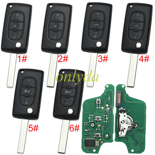 KYDZ Brand Peugeot CE0523 3 Button Flip  Remote Key  ASK model  with VA2 and HU83 blade, trunk and light button , please choose the key shell, with 46 chip