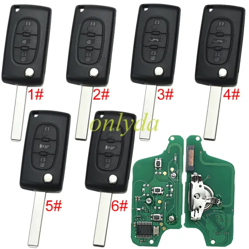KYDZ Brand Peugeot CE0523 3 Button Flip  Remote Key  ASK model  with VA2 and HU83 blade, trunk and light button , please choose the key shell, with 46 chip