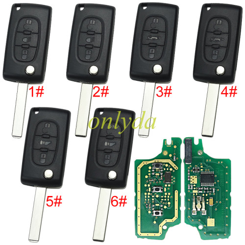 OEM PCB for Peugeot CE0536 3 Button Flip  Remote Key with 46 chip PCF7941chip ASK model  with VA2 and HU83 blade, trunk and light button , please choose the key shell original PCB with aftermarket shell