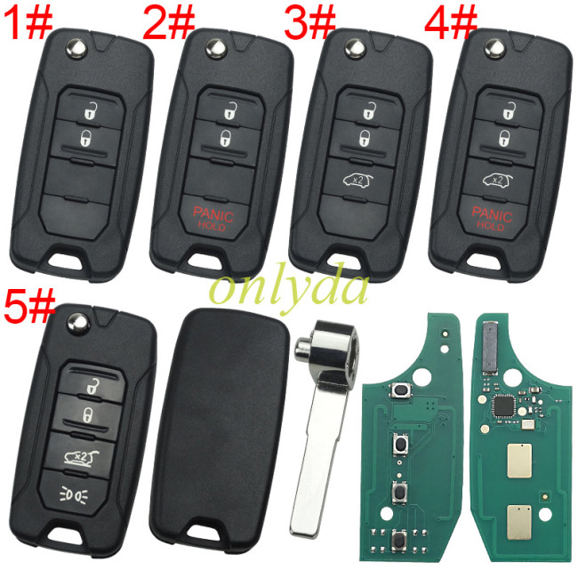 KYDZ for Chrysler 2+1/3+1/4 button flip remote key 434mhz with Megamos AES MQB 48 chip pls choose button Renegade 2015 2016 2017 2018 Remote Car 2ADFTFI5AM433TX