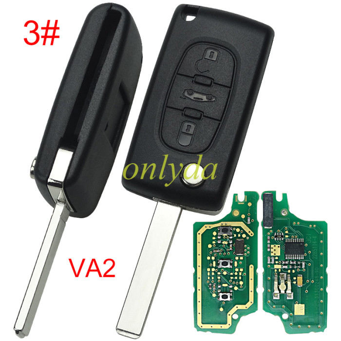 OEM PCB for Peugeot CE0536 3 Button Flip  Remote Key with 46 chip PCF7941chip ASK model  with VA2 and HU83 blade, trunk and light button , please choose the key shell original PCB with aftermarket shell