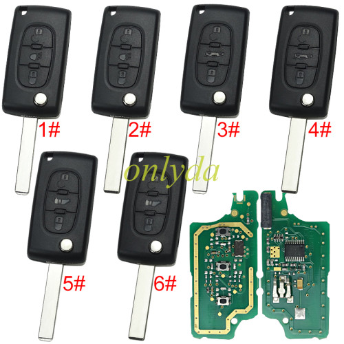 OEM PCB for Peugeot CE0536  3 Button Flip  Remote Key with 46 chip PCF7941chip FSK model  with VA2 and HU83 blade, trunk and light button , please choose the key shell original PCB with aftermarket shell