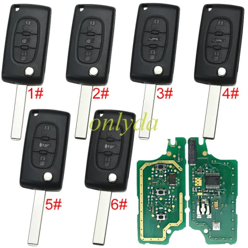 OEM PCB for Peugeot CE0536  3 Button Flip  Remote Key with 46 chip PCF7941chip FSK model  with VA2 and HU83 blade, trunk and light button , please choose the key shell original PCB with aftermarket shell