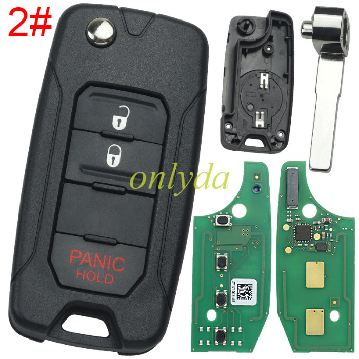 for Chrysler  Jeep Renegade FIAT 500X  2015- 2018 Remote Car Key Fob 2+1/3+1/4button with Megamos AES MQB 48  chip 433MHz  2ADFTFI5AM433TX  original PCB + after market keys shell Pls choose button