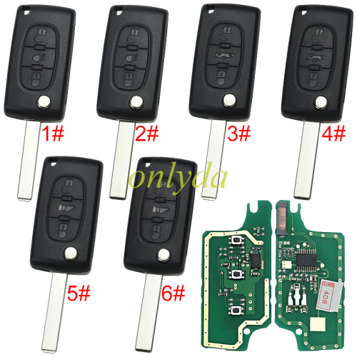KYDZ Brand Peugeot CE0536 3 Button Flip  Remote Key  FSK model  with VA2 and HU83 blade, trunk and light button , please choose the key shell, with 46 chip