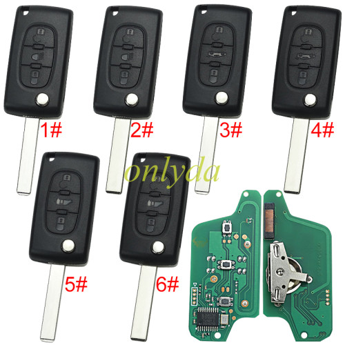 For Peugeot 3B Flip  Remote Key  CE0523 PCF7941 46 chip ASK model battery on the PCB 307/407 blade, Trunk/Light button