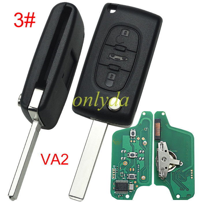 For Peugeot 3B Flip  Remote Key  CE0523 PCF7941 46 chip ASK model battery on the PCB 307/407 blade, Trunk/Light button