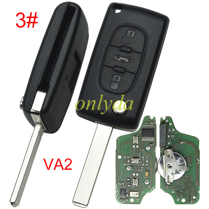 OEM remote key CE0523 for Peugeot 3 Button Flip  Remote Key with 433mhz  (battery on PCB) with FSK model  with 46 chip