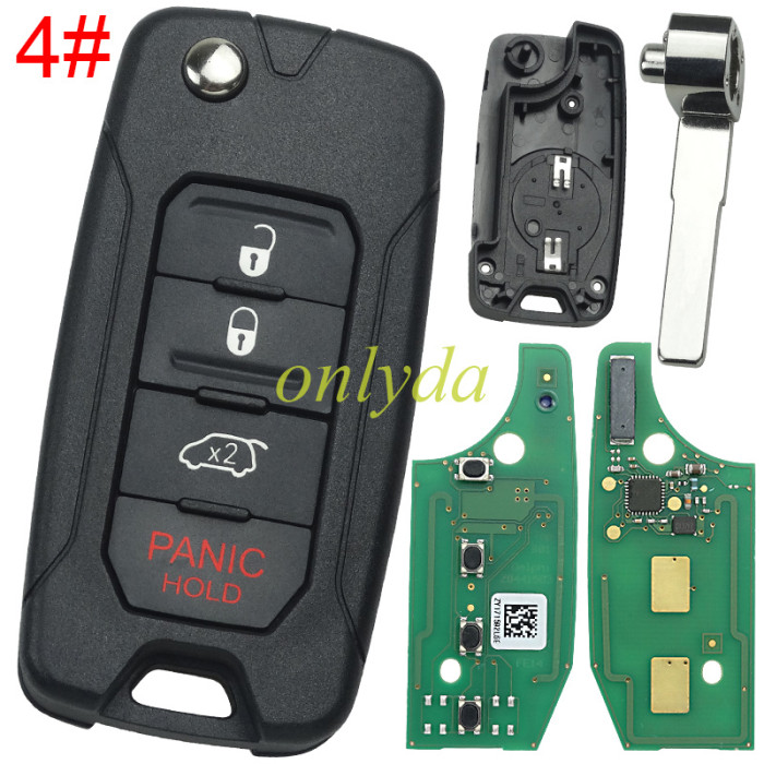 for Chrysler  Jeep Renegade FIAT 500X  2015- 2018 Remote Car Key Fob 2+1/3+1/4button with Megamos AES MQB 48  chip 433MHz  2ADFTFI5AM433TX  original PCB + after market keys shell Pls choose button
