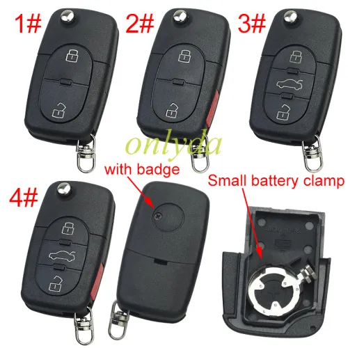 For VW  remote key blank with 1616 battery Clamp with badge,  (the key head connect face is round)， pls choose button model
