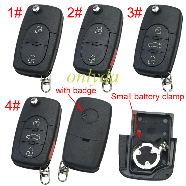For VW  remote key blank with 1616 battery Clamp with badge,  (the key head connect face is round)， pls choose button model