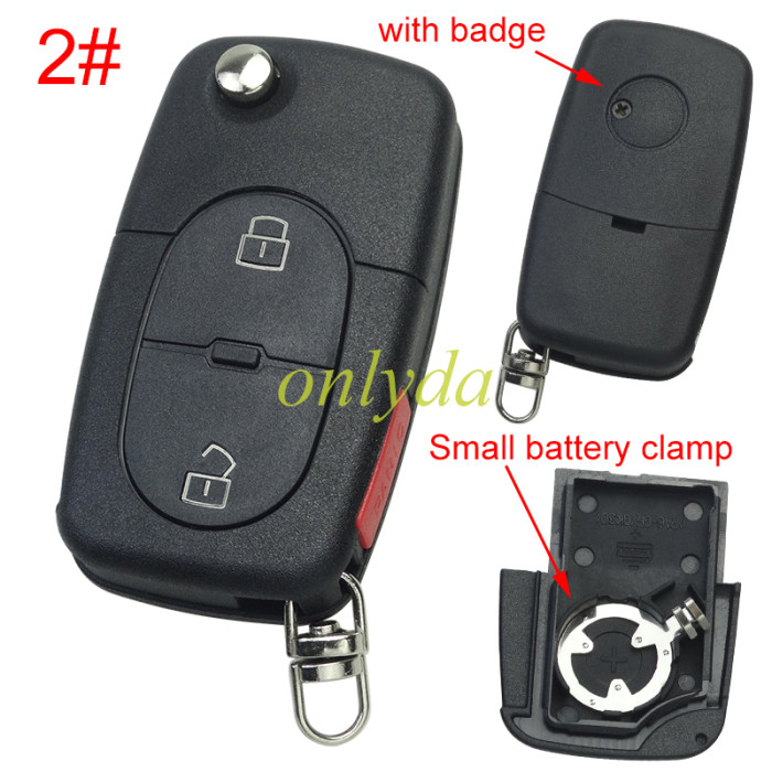 For VW  remote key blank with 1616 battery Clamp with badge,  (the key head connect face is round)， pls choose button model