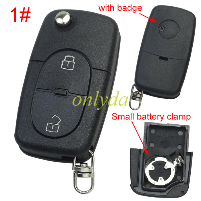 For VW  remote key blank with 1616 battery Clamp with badge,  (the key head connect face is round)， pls choose button model