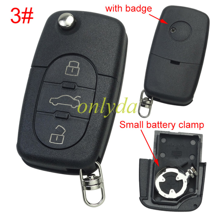 For VW  remote key blank with 1616 battery Clamp with badge,  (the key head connect face is round)， pls choose button model