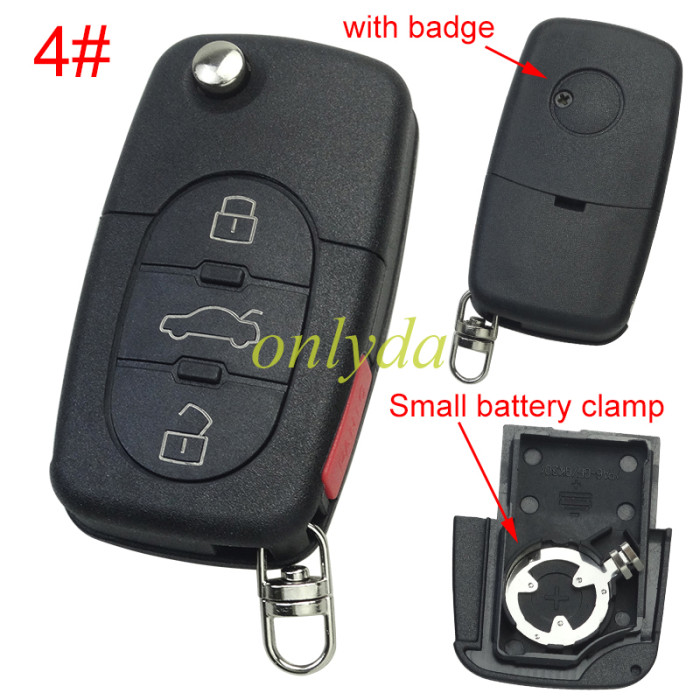 For VW  remote key blank with 1616 battery Clamp with badge,  (the key head connect face is round)， pls choose button model