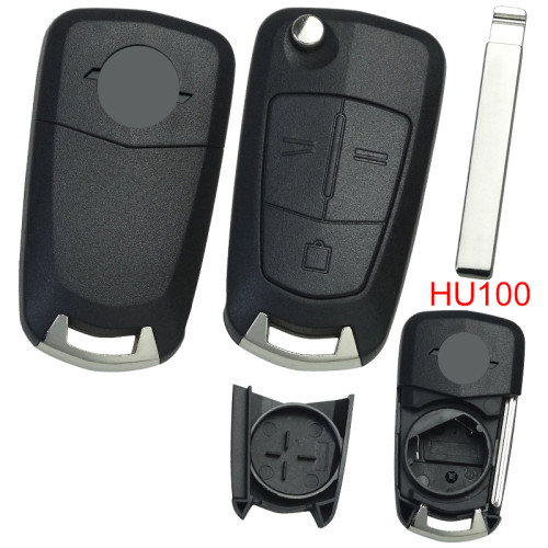 For Opel 3 button remote key shell with original badge place, blade HU100