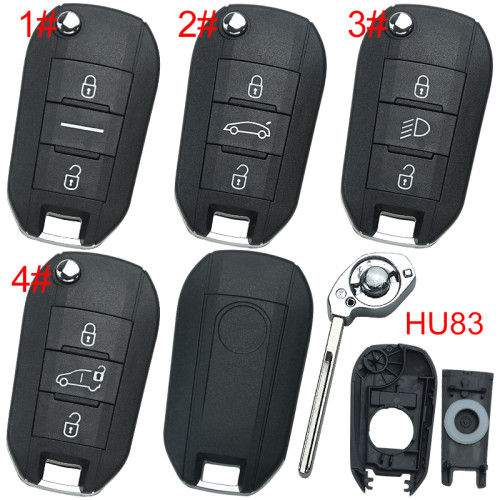 For Citroen 3 button remote key shell with round logo, blade is HU83, pls choose button model