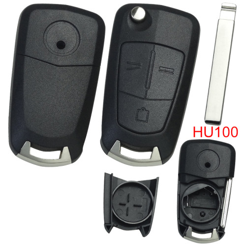 For Opel 3 button remote key shell with round badge place, blade HU100