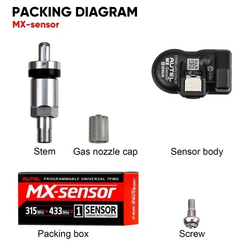 Autel MX-Sensor 315MHz+433MHz 2 in 1 Universal Programmable TPMS Sensor Metal/Rubber OE Level Tire Pressure Monitoring System