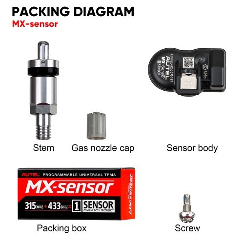 Autel MX-Sensor 315MHz+433MHz 2 in 1 Universal Programmable TPMS Sensor OE Level Tire Pressure Monitoring System