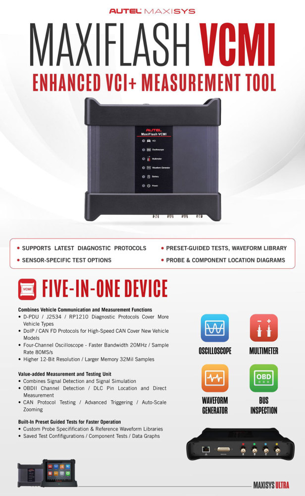 AUTEL MaxiFlash VCMI Enhanced VCI + Measurement Tool Used with AUTEL MaxiSys Ultra EV, AUTEL MaxiSYS MS919, AUTEL MaxiSYS MS919 EV