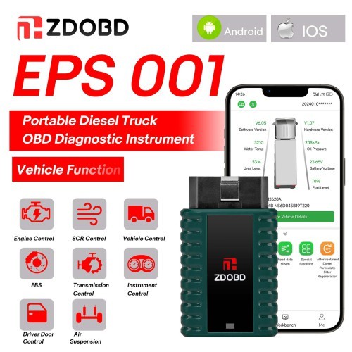 024 ZDOBD EPS001 Heavy Duty Truck Scanner for Android & IOS Portable Disel Truck OBD Diagnostic Instrument