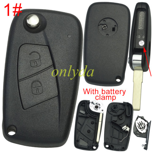 For Fiat  2/3 button remote key blank withbattery clamp with badge, pls choose model