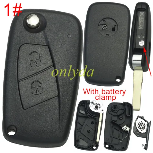 For Fiat  2/3 button remote key blank withbattery clamp with badge, pls choose model