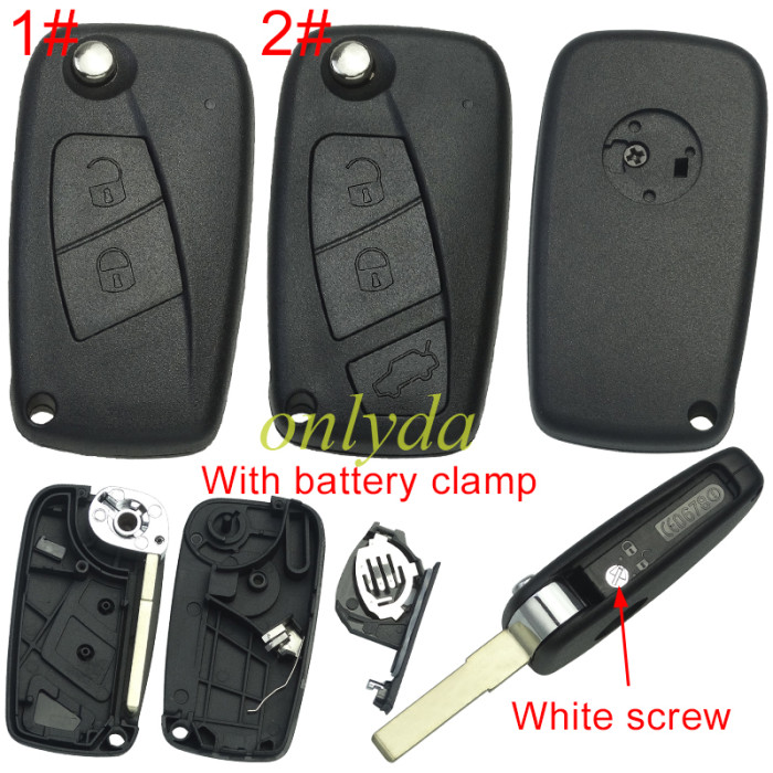 For Fiat  2/3 button remote key blank withbattery clamp with badge, pls choose model