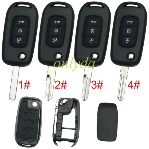 For Renault 3 button flip remote key blank, without badge,pls choose blade