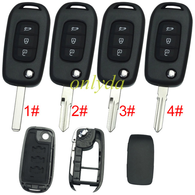 For Renault 3 button flip remote key blank, without badge,pls choose blade