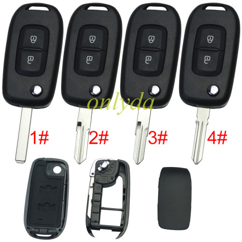 For Renault 2 button flip remote key blank, without badge,pls choose blade