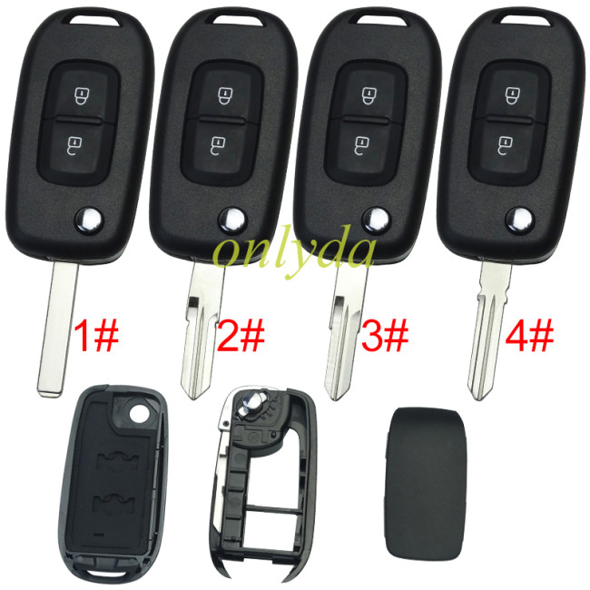 For Renault 2 button flip remote key blank, without badge,pls choose blade
