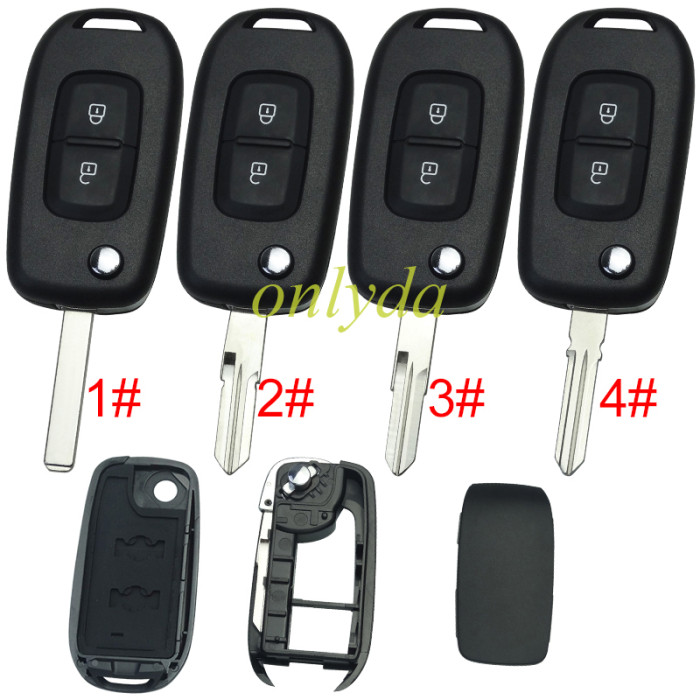 For Renault 2 button flip remote key blank, without badge,pls choose blade