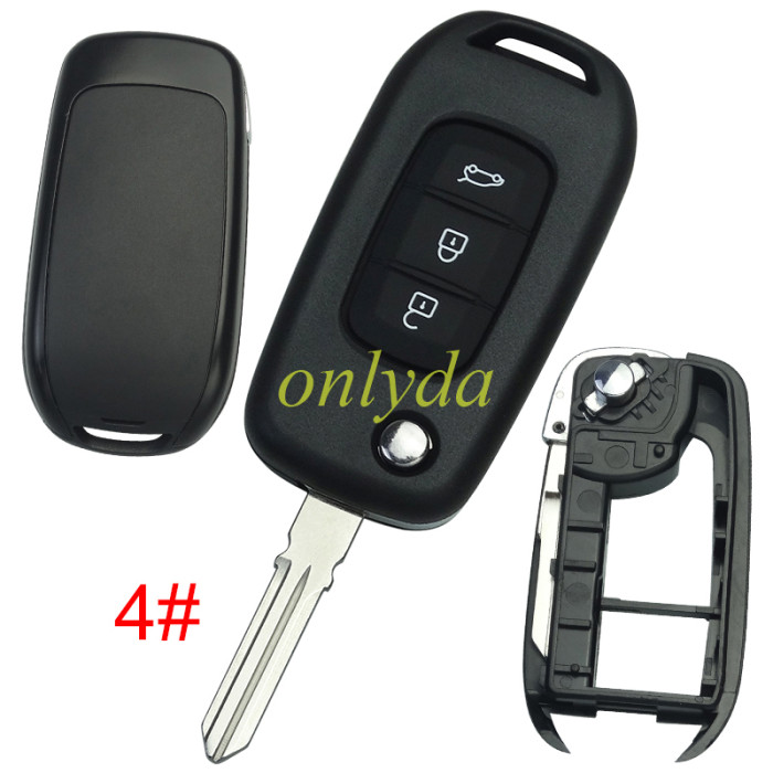 For Renault 3 button flip remote key blank, without badge,pls choose blade