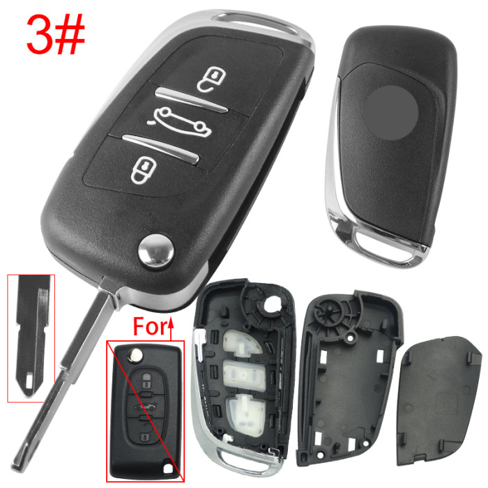 For Citroen modified 3 button remote key shell without battery clamp with badge place, pls choose the blade type   1#-VA2 2#-HU83 3#-NE73