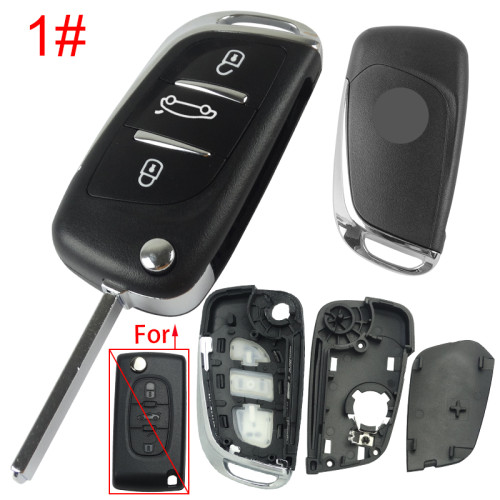For Peugeot modified 3 button remote key shell with battery clamp with badge place, pls choose the blade type  1#-VA2 2#-HU83 3#-NE73
