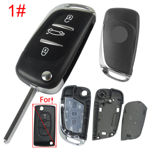For Peugeot modified 3 button remote key shell without battery clamp with badge place, pls choose the blade type  1#-VA2 2#-HU83 3#-NE73