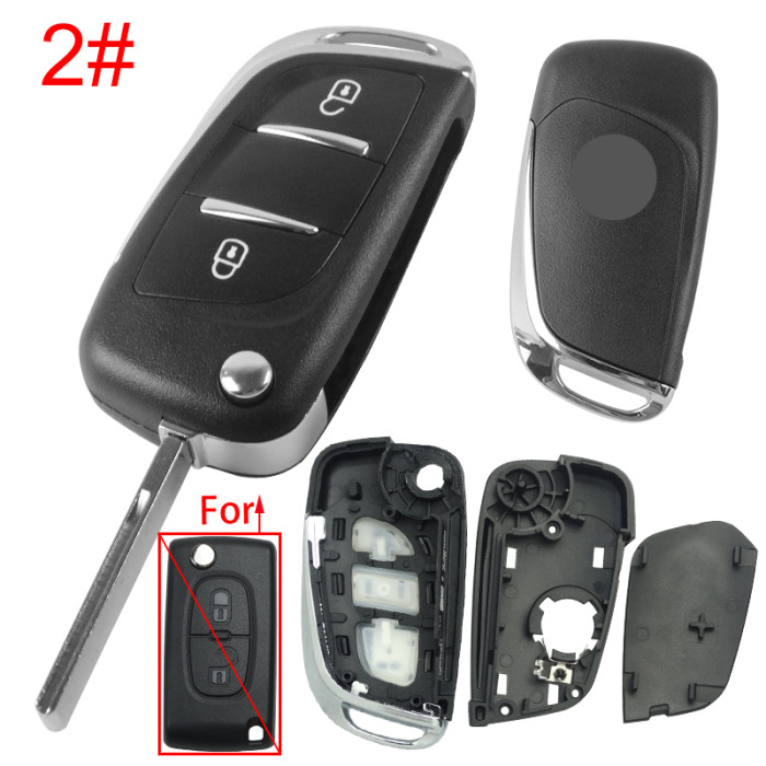 For Citroen modified 2 button remote key shell with battery clamp with badge place, pls choose the blade type  1#-VA2 2#-HU83 3#-NE73