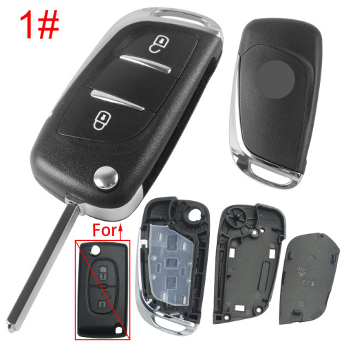 For Peugeot modified 2 button remote key shell without battery clamp with badge place, pls choose the blade type  1#-VA2 2#-HU83 3#-NE73