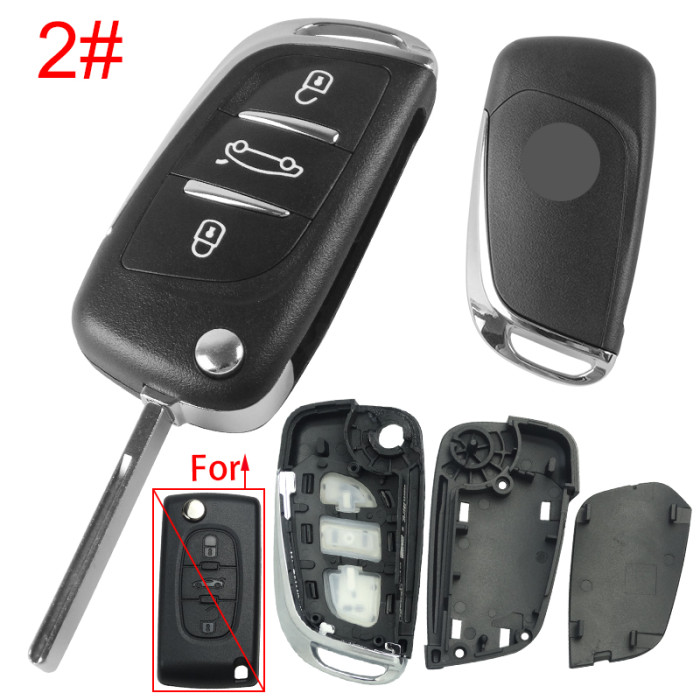 For Citroen modified 3 button remote key shell without battery clamp with badge place, pls choose the blade type   1#-VA2 2#-HU83 3#-NE73