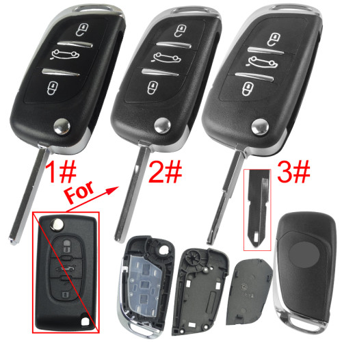 For Peugeot modified 3 button remote key shell without battery clamp with badge place, pls choose the blade type  1#-VA2 2#-HU83 3#-NE73
