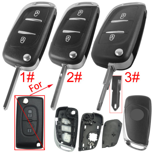 For Peugeot modified 2 button remote key shell with battery clamp with badge place, pls choose the blade type  1#-VA2 2#-HU83 3#-NE73