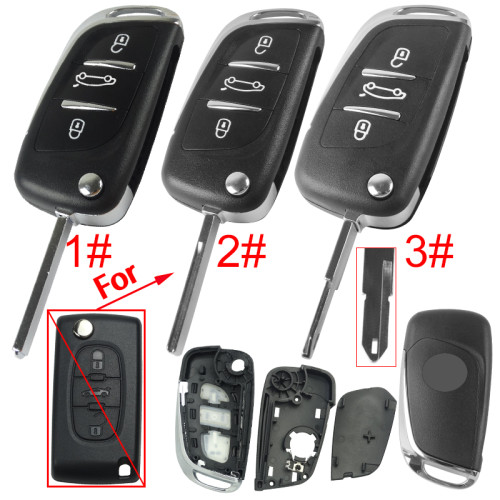 For Citroen modified 3 button remote key shell with battery clamp with logo place, pls choose the blade type  1#-VA2 2#-HU83 3#-NE73