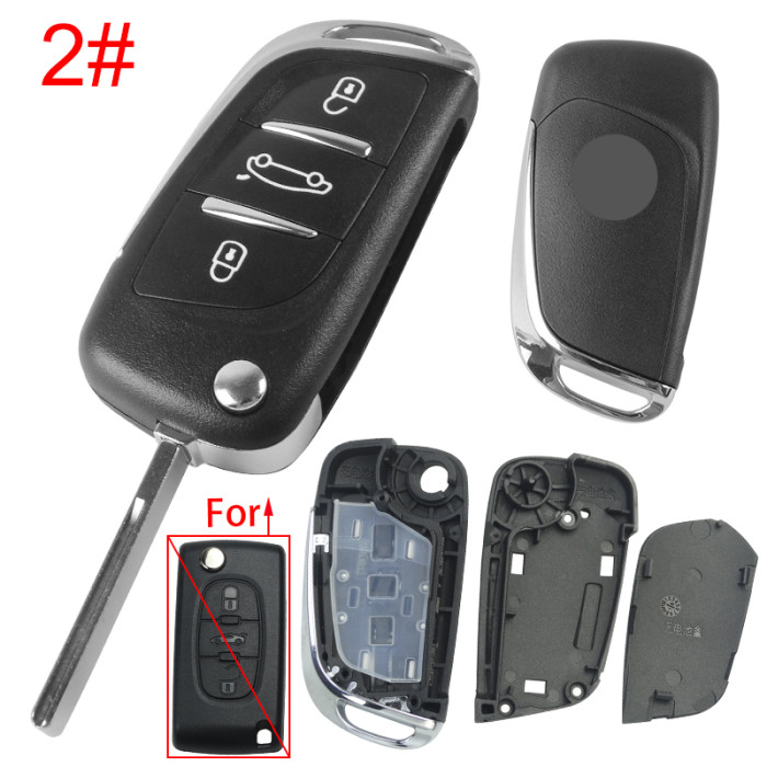 For Peugeot modified 3 button remote key shell without battery clamp with badge place, pls choose the blade type  1#-VA2 2#-HU83 3#-NE73