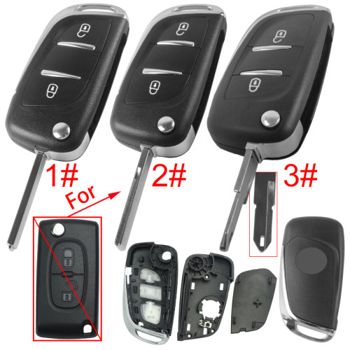 For Citroen modified 2 button remote key shell with battery clamp with badge place, pls choose the blade type  1#-VA2 2#-HU83 3#-NE73