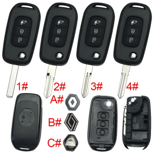 For Renault 3 button flip remote key blank, with badge,pls choose blade