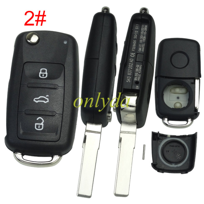 free shipping to EU, 10pcs/lot for VW 3 button key  blank with HU66 blade  new modle car after 2011（ round logo place on back）